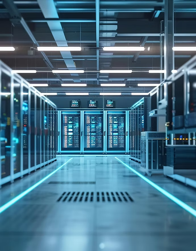 Rows of racks on the floor of the Harrisburg data center where the hosted ERPs run.