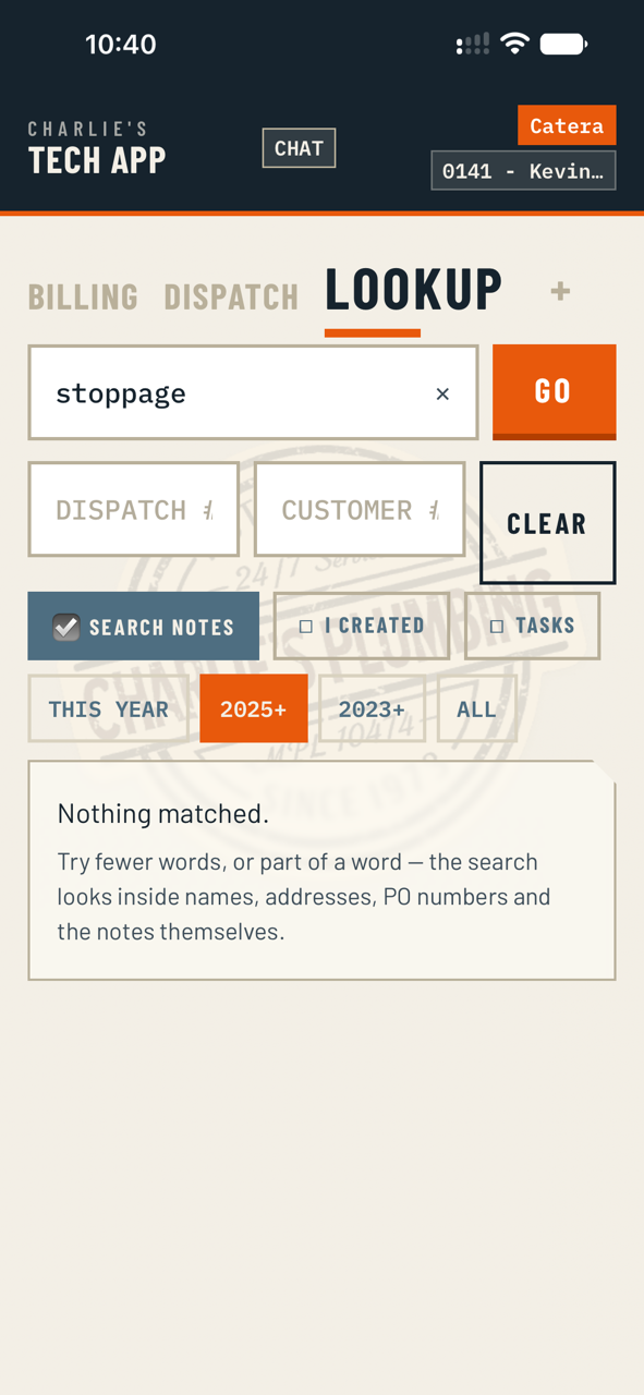 Searching job history from the app.