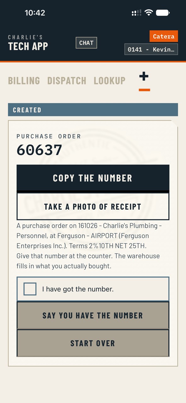 The new purchase order number, issued on the spot.